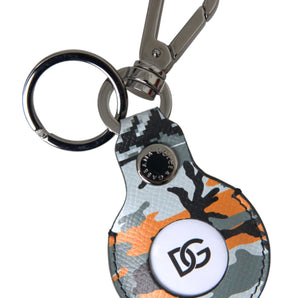 Dolce & Gabbana Camouflage Leather DG Logo Round Metal Keyring Keychain