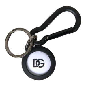 Dolce & Gabbana Black White Rubber DG Logo Round Metal Keyring Keychain