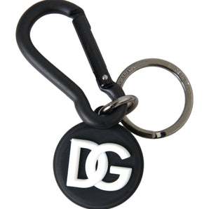 Dolce & Gabbana Black White Rubber DG Logo Round Metal Keyring Keychain