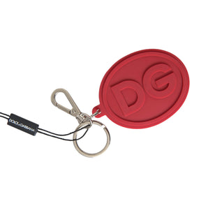 Dolce & Gabbana Red Rubber DG Logo Silver Brass Metal Keyring Keychain