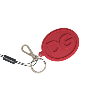 Dolce &amp; Gabbana Llavero de metal de latón plateado con logotipo DG de caucho rojo