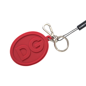 Dolce & Gabbana Red Rubber DG Logo Silver Brass Metal Keyring Keychain