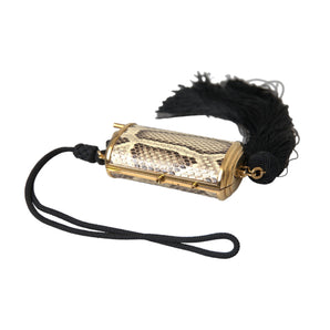 Dolce & Gabbana Beige Exotic Leather Mini Mirror Tassel Make Up Holder Bag