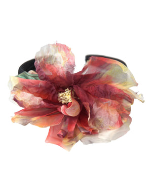 Dolce & Gabbana Rose Pink Silk Floral Black Tiara Women Hairband Diadem
