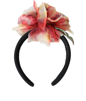 Dolce & Gabbana Rose Pink Silk Floral Black Tiara Women Hairband Diadem