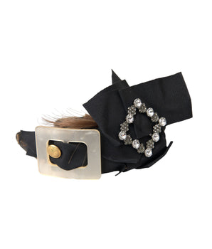 Dolce & Gabbana Black Crystal Button Brown Hair Women Headband Diadem