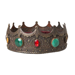 Dolce & Gabbana Bronze Brass Multicolor Crystal Crown Tiara Hat