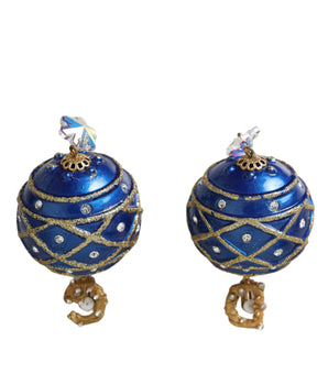 Dolce & Gabbana Gold Brass Blue Dangle Christmas Ball Crystal Clip On Earrings