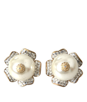 Dolce & Gabbana Gold Tone Maxi Faux Pearl Floral Clip-on Jewelry Earrings