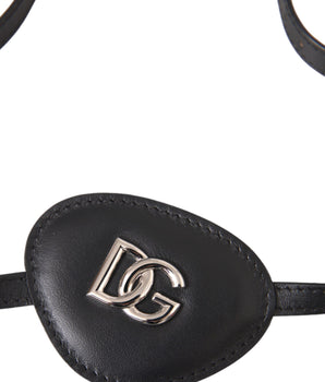 Dolce & Gabbana Black Calfskin Leather Metal DG Logo Eye Patch