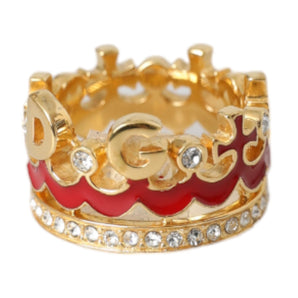 Dolce & Gabbana Gold Tone BrassCrystal Enamel DG CROWN Statement Ring