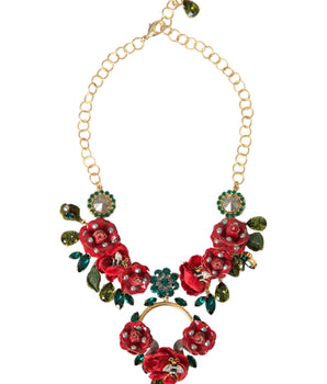 Collar con colgante de pétalos de rosa y cristales de Dolce &amp; Gabbana con cadena de eslabones de latón dorado