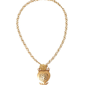 Dolce & Gabbana Gold Brass Chain Sacred Heart Crystal Charm Necklace