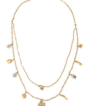Dolce & Gabbana Gold Tone Chain Brass Charm Statement Sicily Necklace