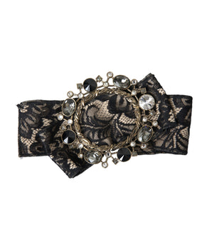 Dolce & Gabbana Black Lace Crystal Handmade Brooch Hair Pin