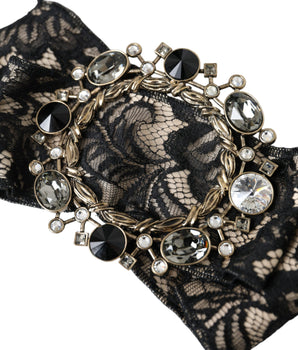 Dolce & Gabbana Black Lace Crystal Handmade Brooch Hair Pin