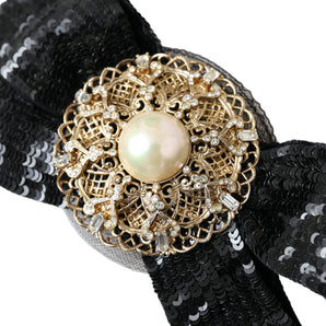 Dolce & Gabbana Black Sequin Pearl Handmade Brooch Hair Pin