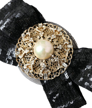 Dolce & Gabbana Black Sequin Pearl Handmade Brooch Hair Pin