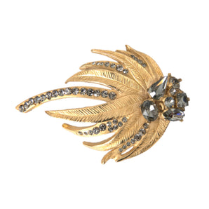 Dolce & Gabbana Gold Brass Leaf Crystal Embellished Brooch Pin