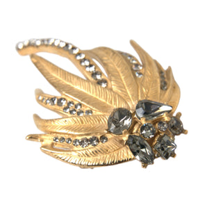 Dolce & Gabbana Gold Brass Leaf Crystal Embellished Brooch Pin