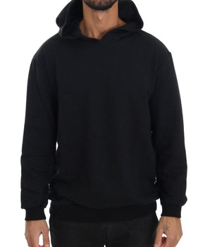 Daniele Alessandrini Elegant Black Cotton Hooded Sweater Daniele Alessandrini 