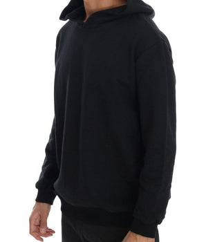Daniele Alessandrini Elegant Black Cotton Hooded Sweater Daniele Alessandrini 