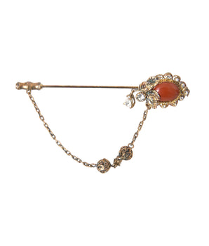 Dolce & Gabbana Gold Brass Crystal Chain 925 Sterling Silver Pin Brooch