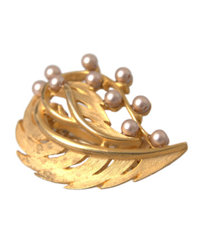 Dolce & Gabbana Gold Brass Leaf Embellished Jewelry Brooch Hair Pin