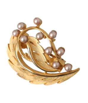 Dolce & Gabbana Gold Brass Leaf Embellished Jewelry Brooch Hair Pin