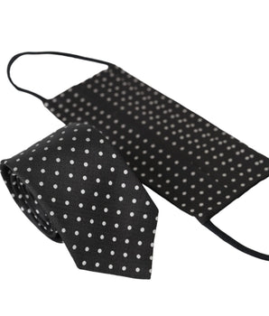 Dolce & Gabbana Black White Polka Dots 100% Silk Necktie Face Mask