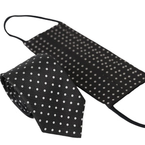 Dolce & Gabbana Black White Polka Dots 100% Silk Necktie Face Mask