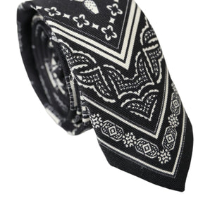 Dolce & Gabbana Black White Patterned 100% Silk Adjustable Tie