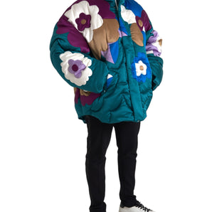 Dolce & Gabbana Multicolor Floral Windbreaker Puffer Jacket