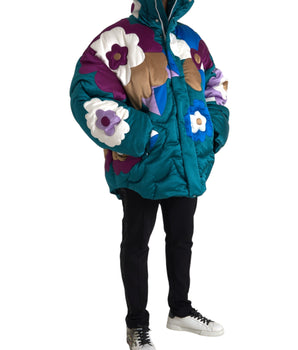 Dolce & Gabbana Multicolor Floral Windbreaker Puffer Jacket