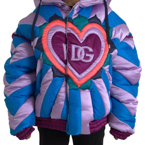 Dolce & Gabbana Multicolor Heart Logo Hooded Puffer Jacket