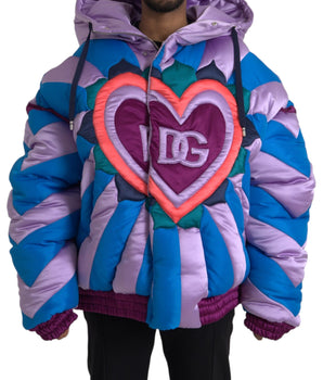 Dolce & Gabbana Multicolor Heart Logo Hooded Puffer Jacket