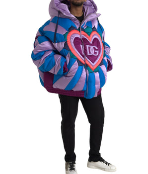 Dolce & Gabbana Multicolor Heart Logo Hooded Puffer Jacket