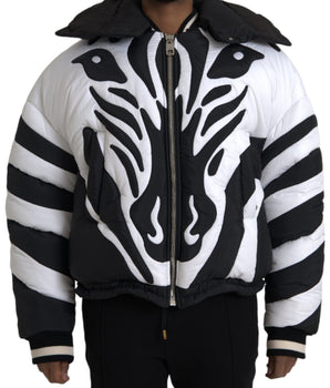 Dolce & Gabbana Black White Stripes Hooded Puffer Jacket