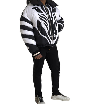 Dolce & Gabbana Black White Stripes Hooded Puffer Jacket