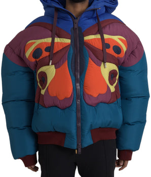 Dolce & Gabbana Multicolor Butterfly Hooded Puffer Jacket