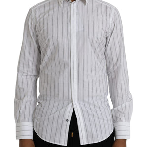 Dolce & Gabbana Black White Striped Formal Dress GOLD Shirt