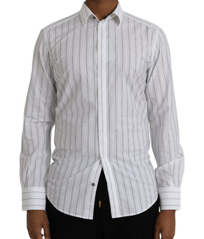 Dolce & Gabbana Black White Striped Formal Dress GOLD Shirt