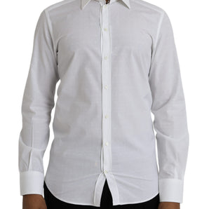 Dolce & Gabbana White Logo Cotton Men Dress GOLD Shirt