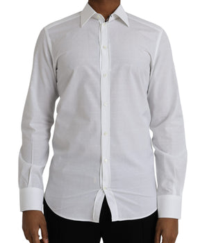 Dolce &amp; Gabbana White Logo Cotton Men Dress GOLD Shirt