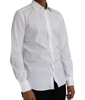 Dolce &amp; Gabbana White Logo Cotton Men Dress GOLD Shirt