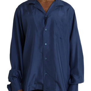 Dolce & Gabbana Blue Silk Long Sleeve Lounge Casual Shirt