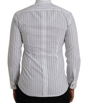 Dolce & Gabbana Black White Striped Formal Dress GOLD Shirt