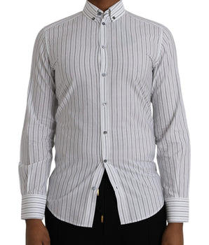 Dolce & Gabbana Black White Striped Formal Dress GOLD Shirt