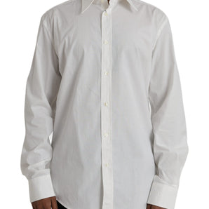 Dolce & Gabbana White Cotton Dress Slim Fit GOLD Shirt