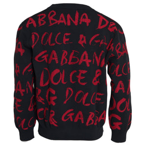 Dolce & Gabbana Black Red Logo Crew Neck Sweatshirt Men Sweater